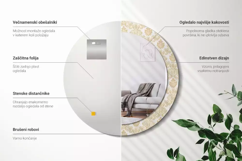 Miroir rond avec décoration Motif baroque