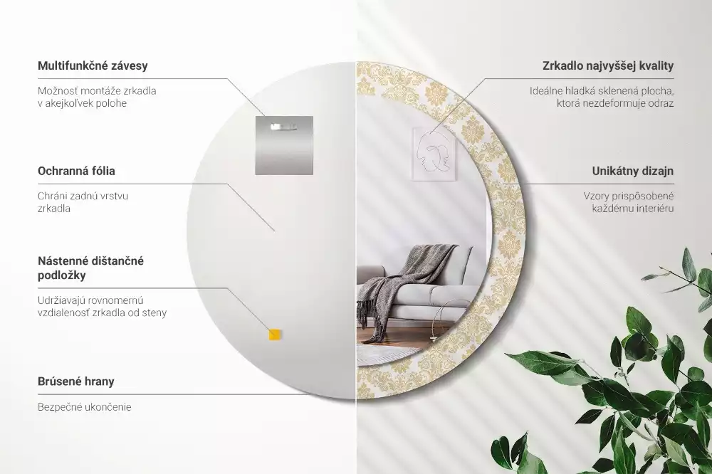 Miroir rond avec décoration Motif baroque