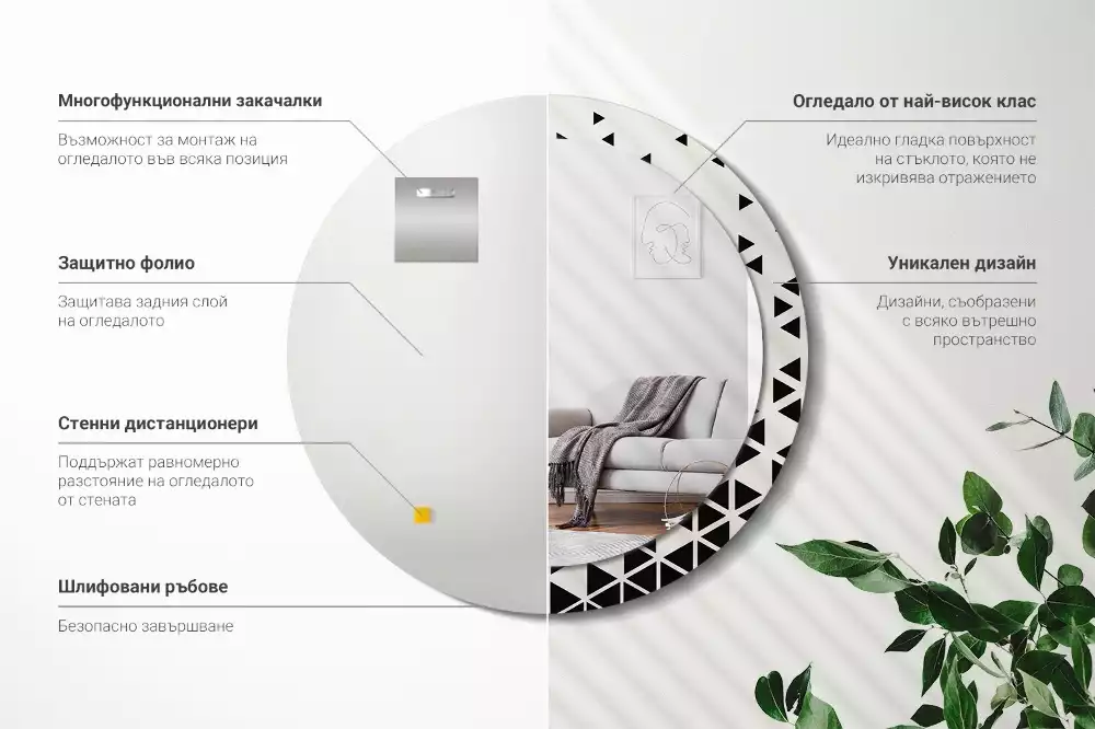 Miroir rond imprimé Abstraction géométrique