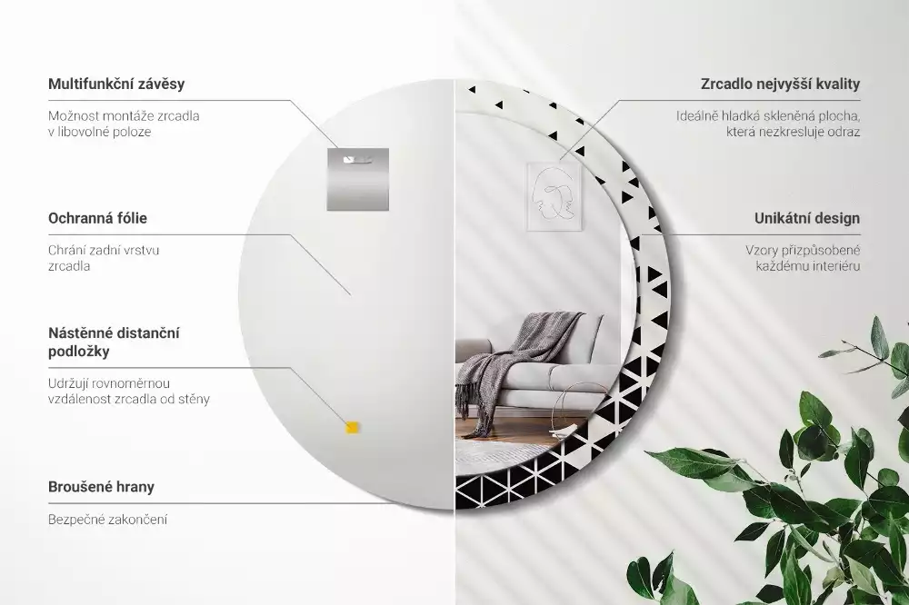 Miroir rond imprimé Abstraction géométrique