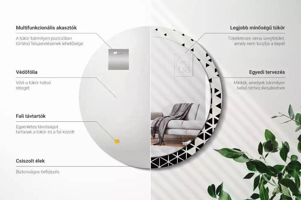 Miroir rond imprimé Abstraction géométrique