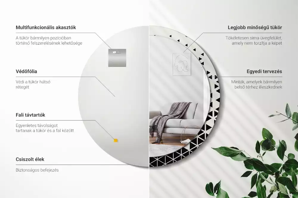 Miroir rond imprimé Abstraction géométrique