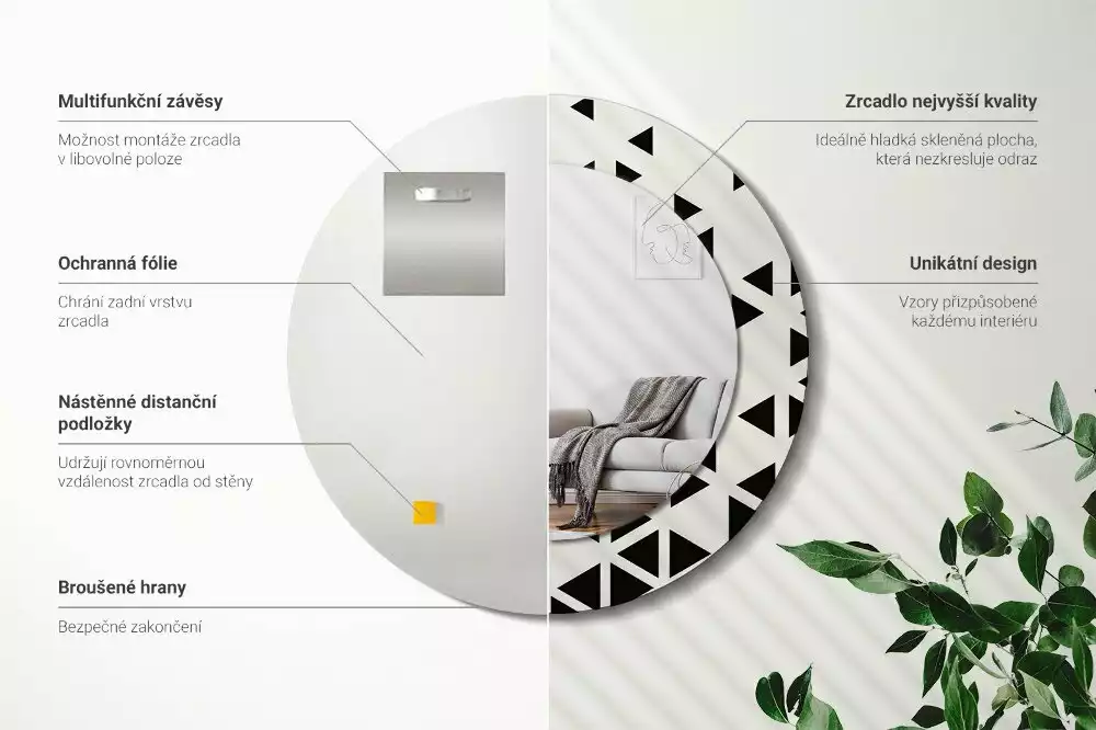 Miroir rond imprimé Abstraction géométrique