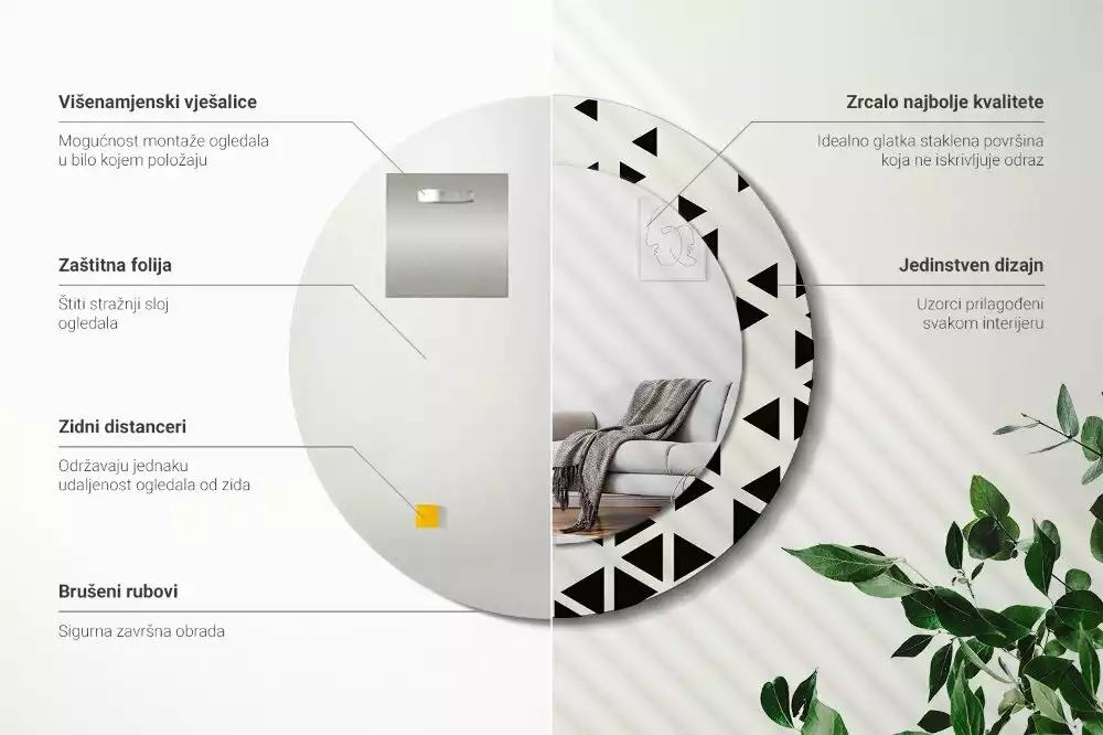 Miroir rond imprimé Abstraction géométrique