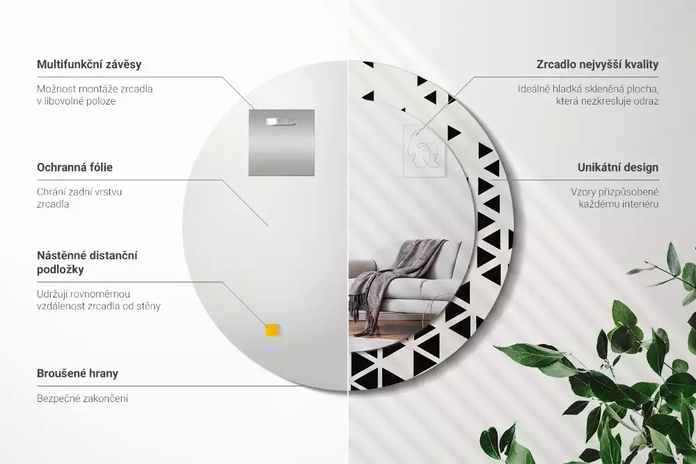 Miroir rond imprimé Abstraction géométrique