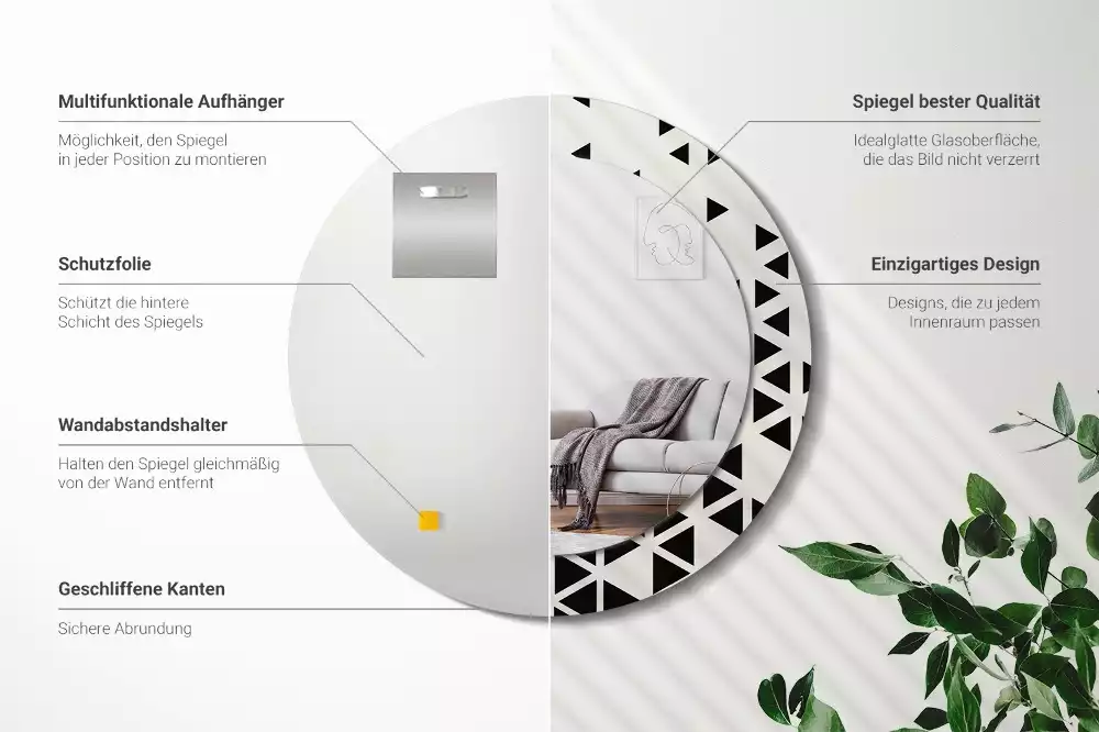 Miroir rond imprimé Abstraction géométrique