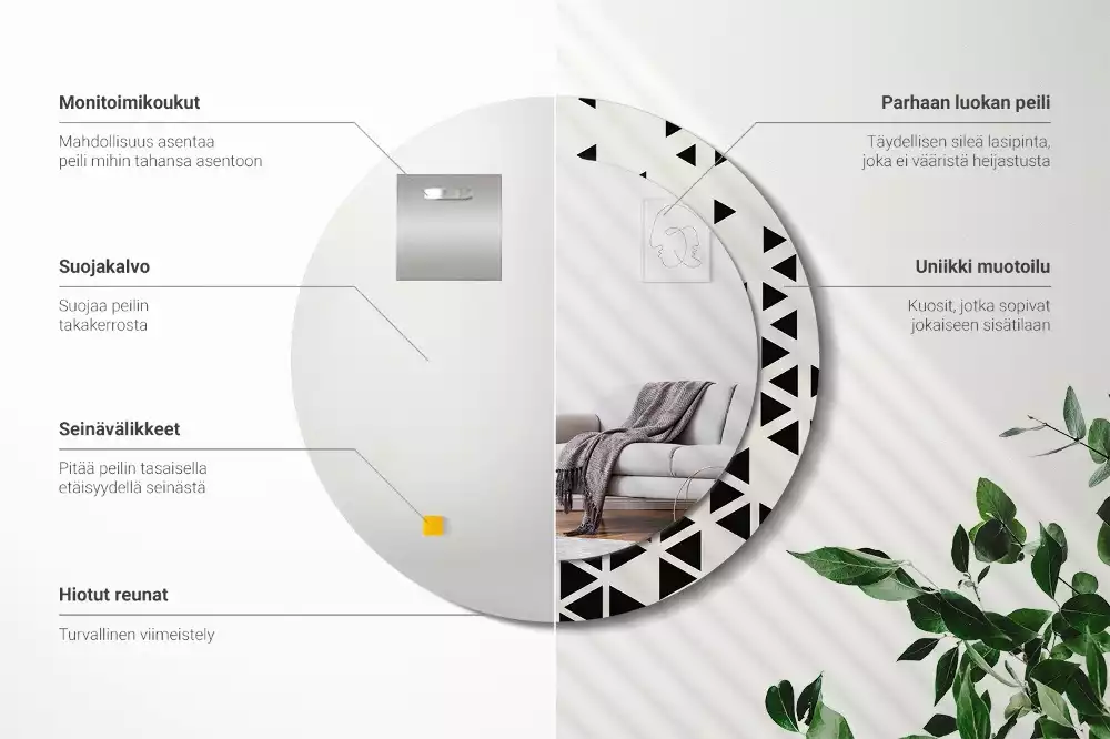 Miroir rond imprimé Abstraction géométrique