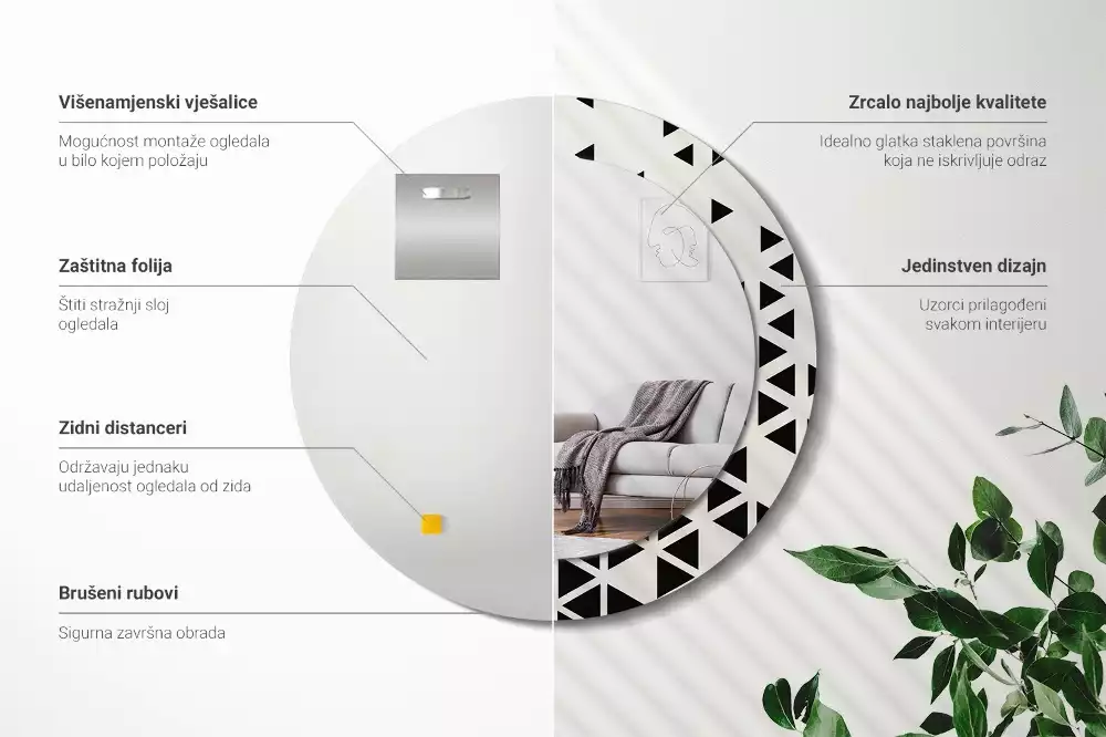 Miroir rond imprimé Abstraction géométrique