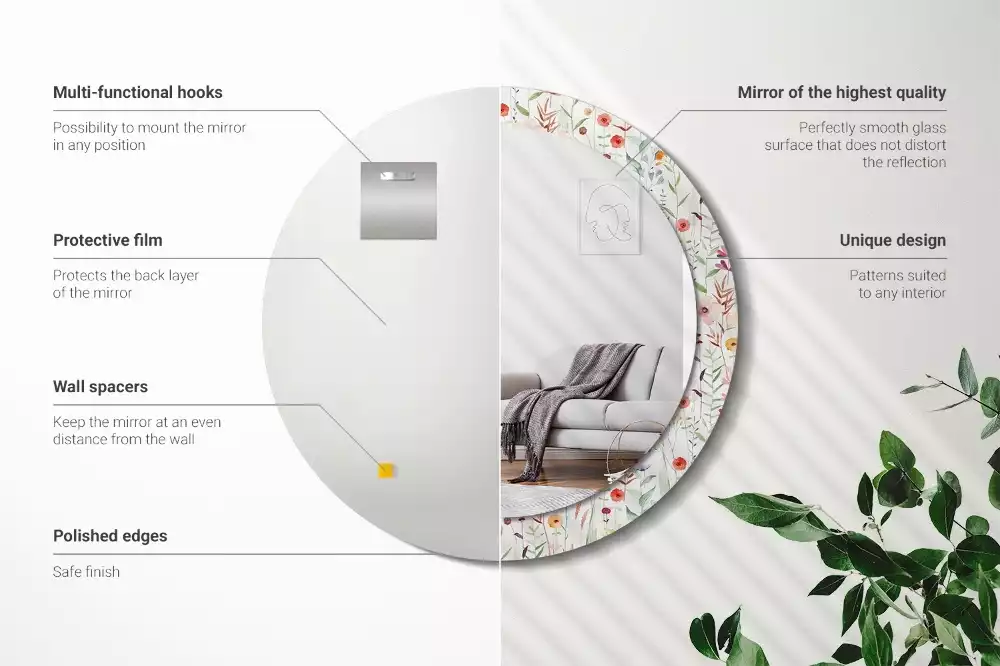 Miroir rond imprimé Fleurs sauvages