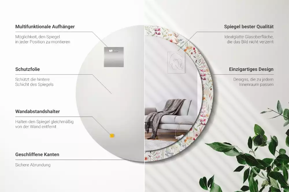 Miroir rond imprimé Fleurs sauvages