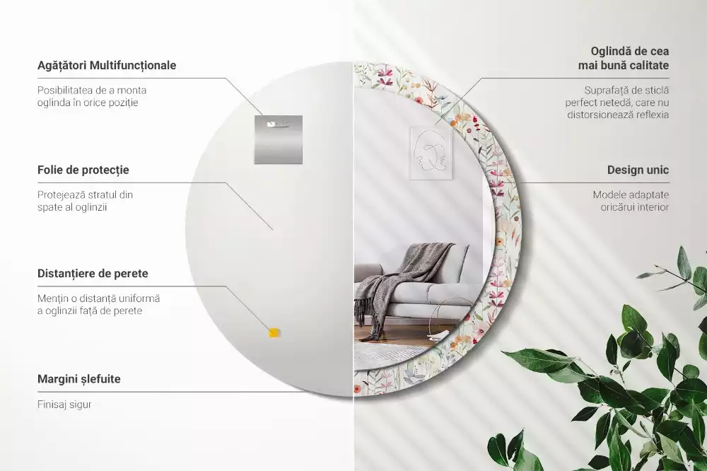 Miroir rond imprimé Fleurs sauvages
