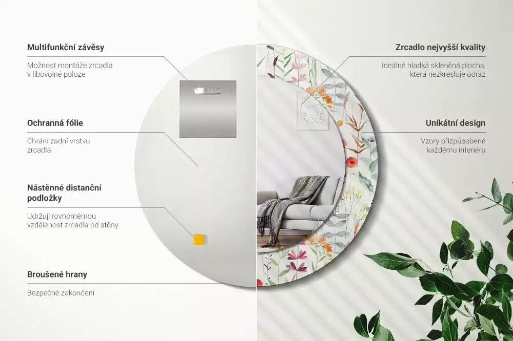 Miroir rond imprimé Fleurs sauvages