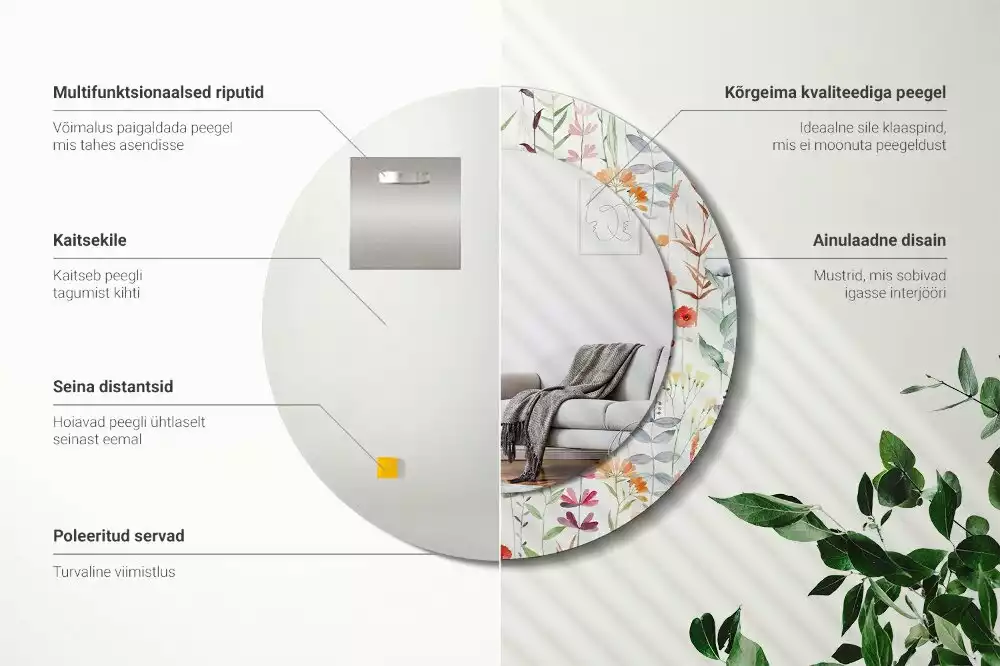 Miroir rond imprimé Fleurs sauvages