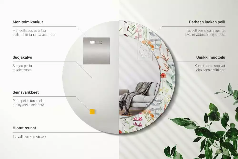 Miroir rond imprimé Fleurs sauvages
