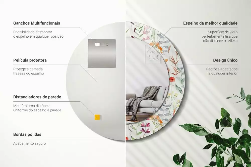 Miroir rond imprimé Fleurs sauvages