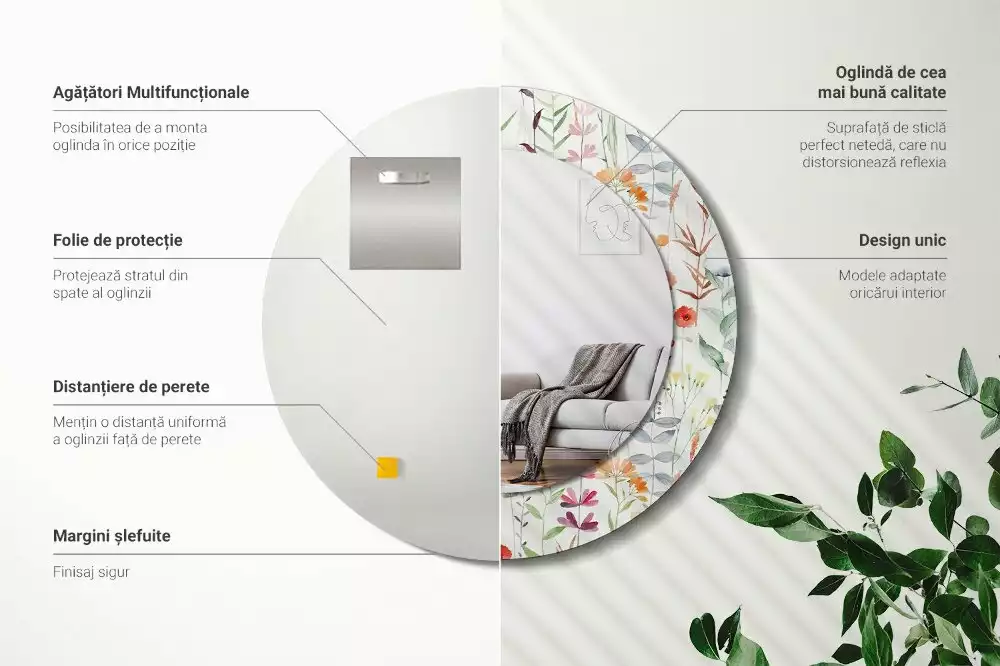 Miroir rond imprimé Fleurs sauvages