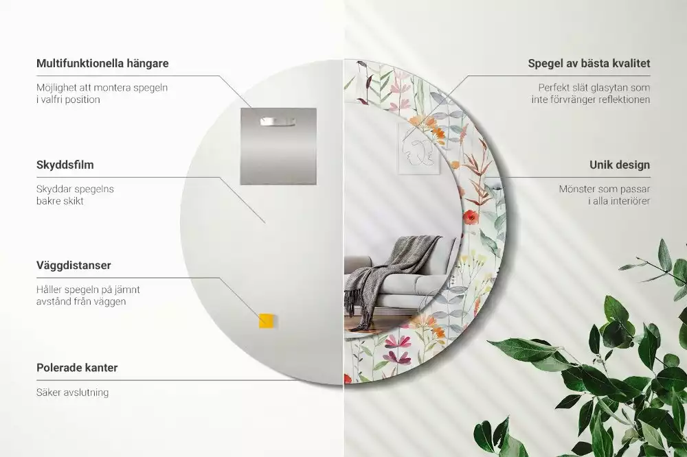 Miroir rond imprimé Fleurs sauvages