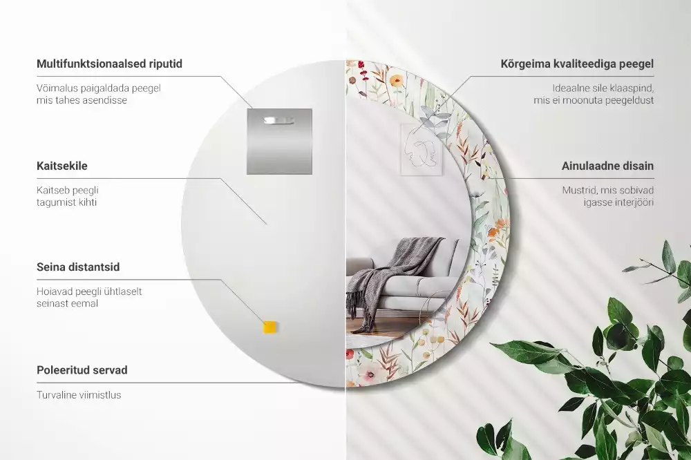 Miroir rond imprimé Fleurs sauvages