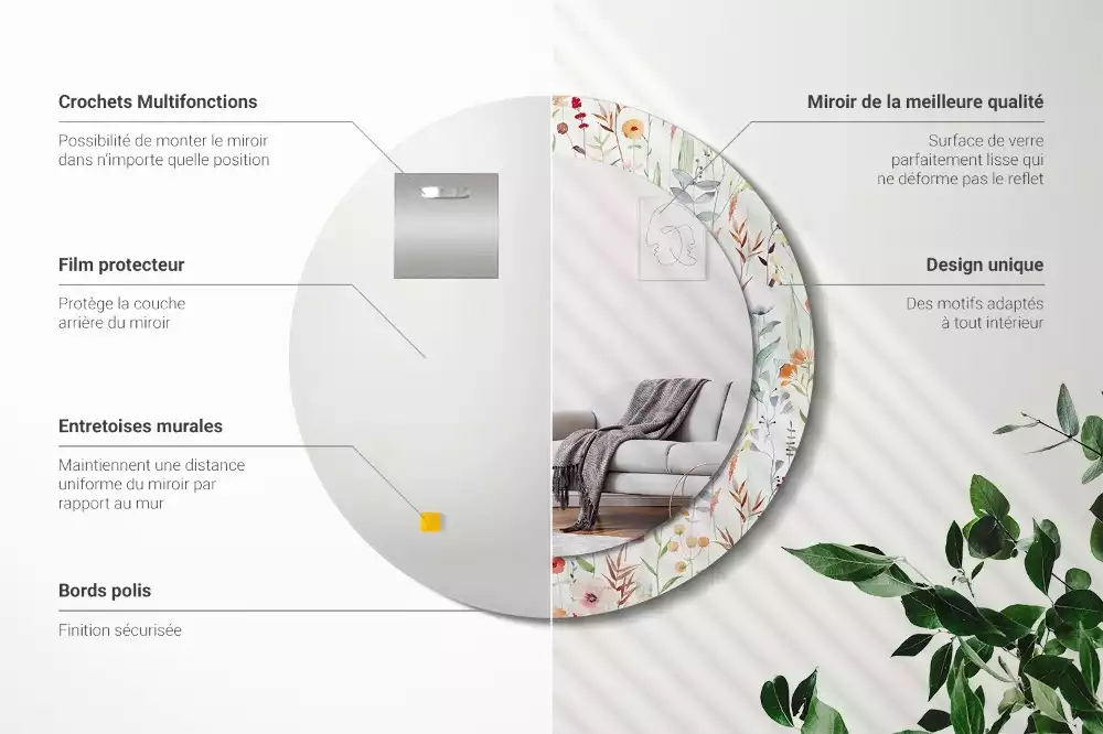 Miroir rond imprimé Fleurs sauvages