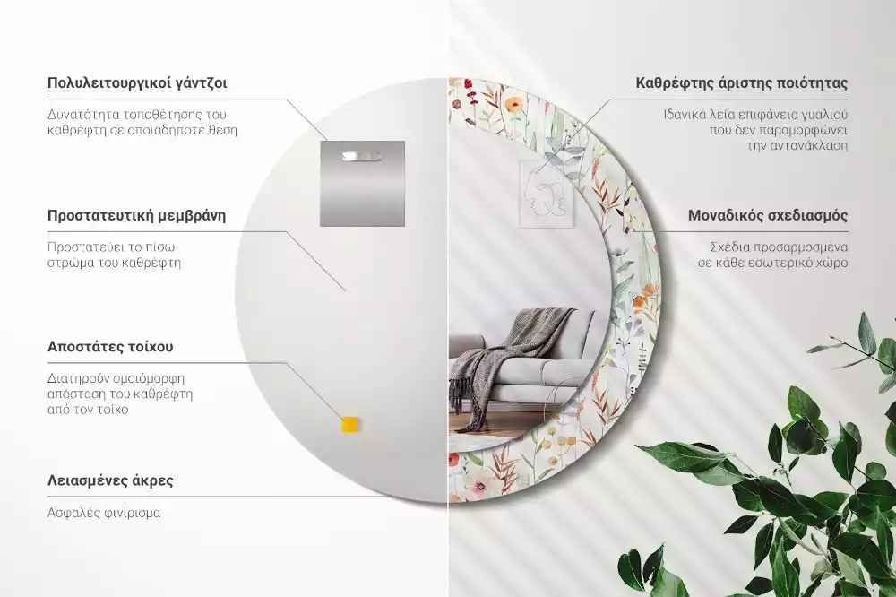 Miroir rond imprimé Fleurs sauvages