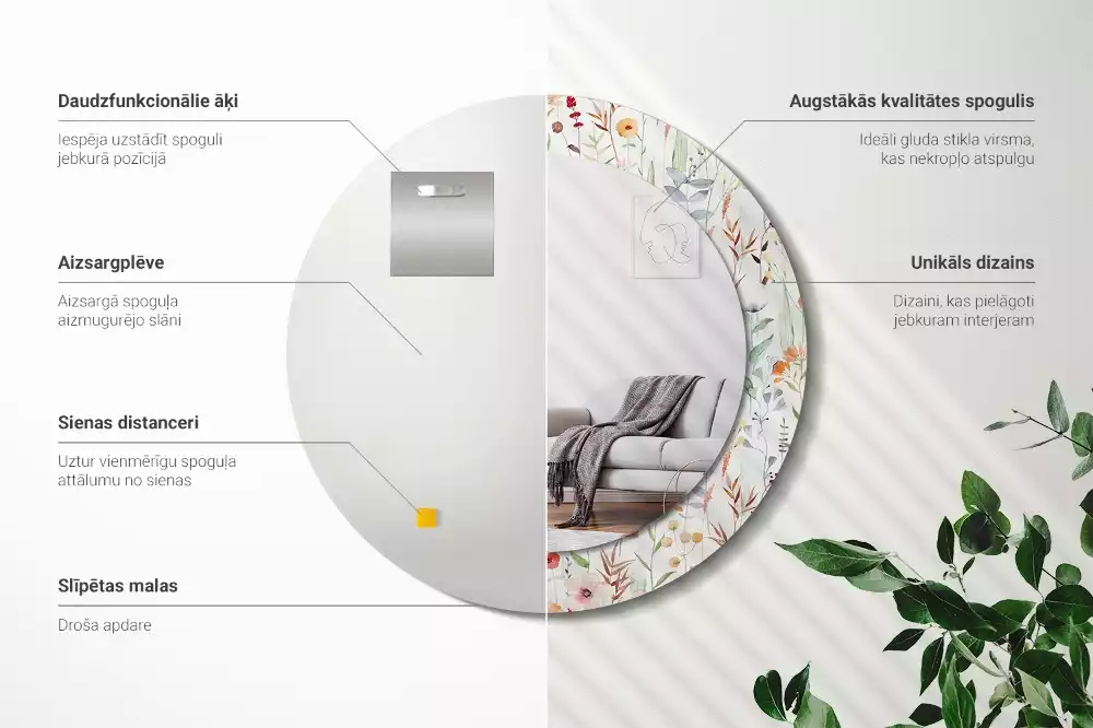 Miroir rond imprimé Fleurs sauvages