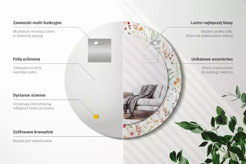 Miroir rond imprimé Fleurs sauvages