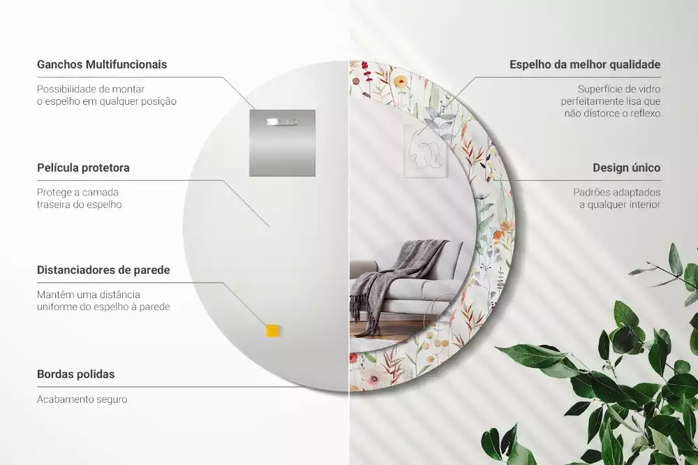 Miroir rond imprimé Fleurs sauvages