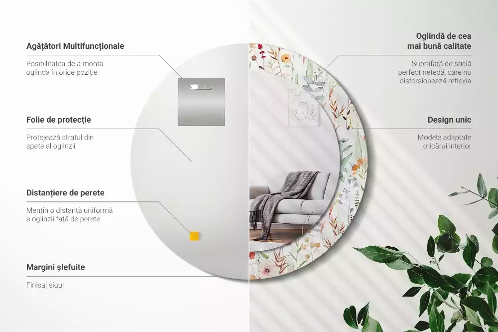 Miroir rond imprimé Fleurs sauvages