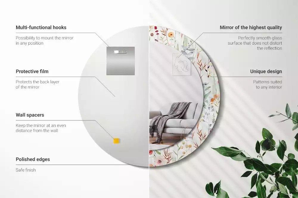 Miroir rond imprimé Fleurs sauvages