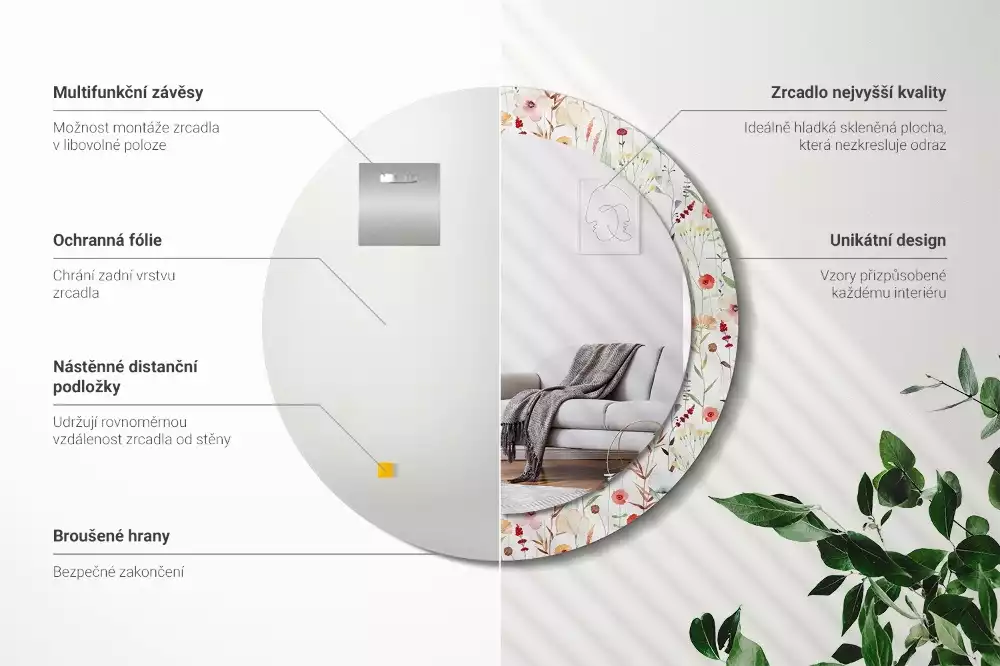 Miroir rond imprimé Fleurs sauvages