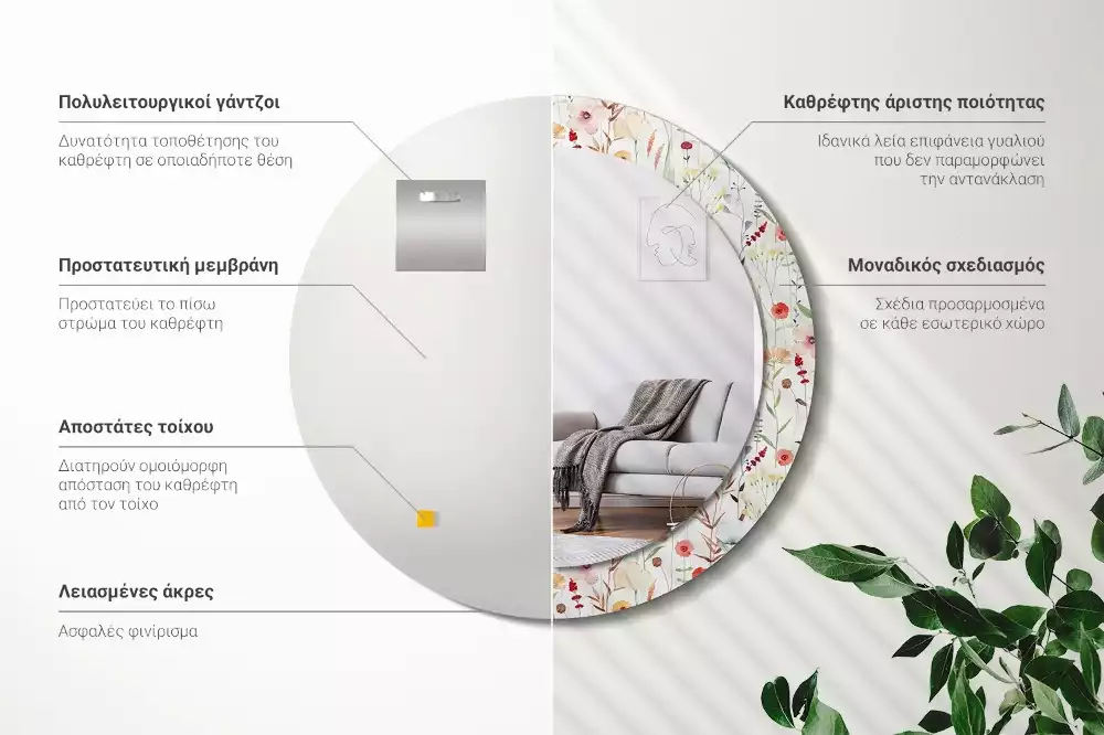 Miroir rond imprimé Fleurs sauvages