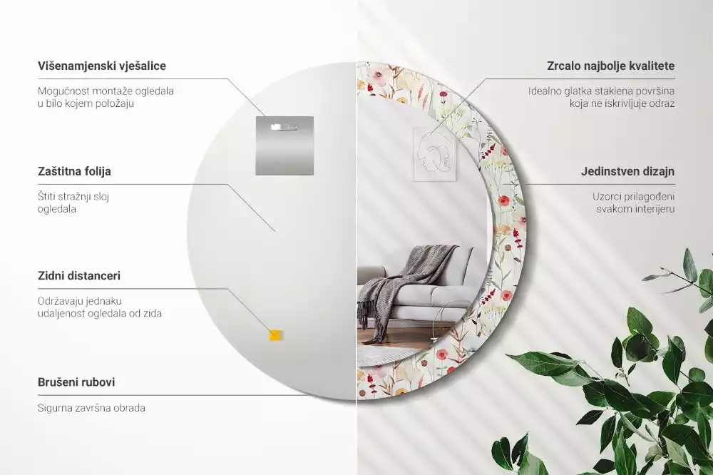 Miroir rond imprimé Fleurs sauvages