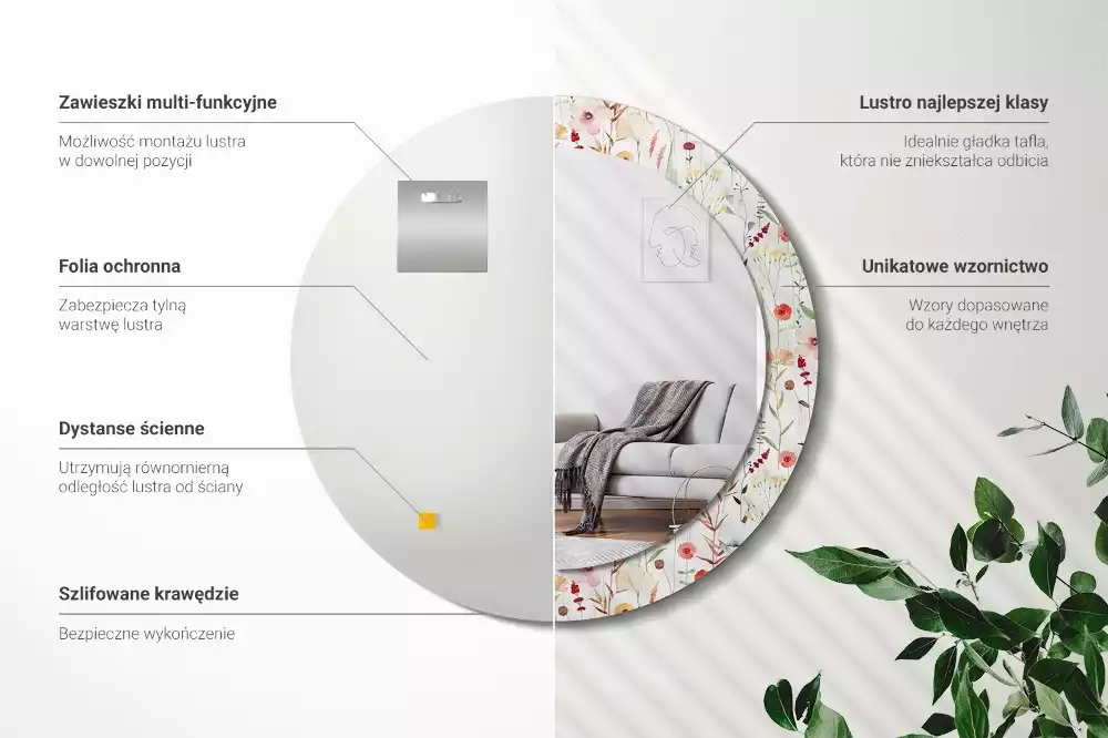 Miroir rond imprimé Fleurs sauvages