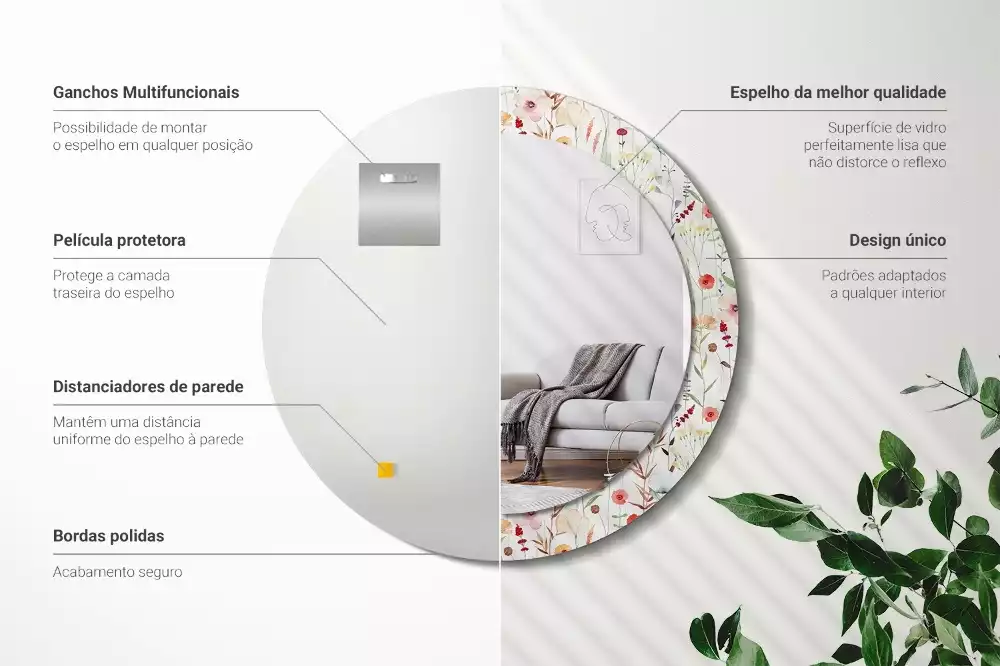 Miroir rond imprimé Fleurs sauvages