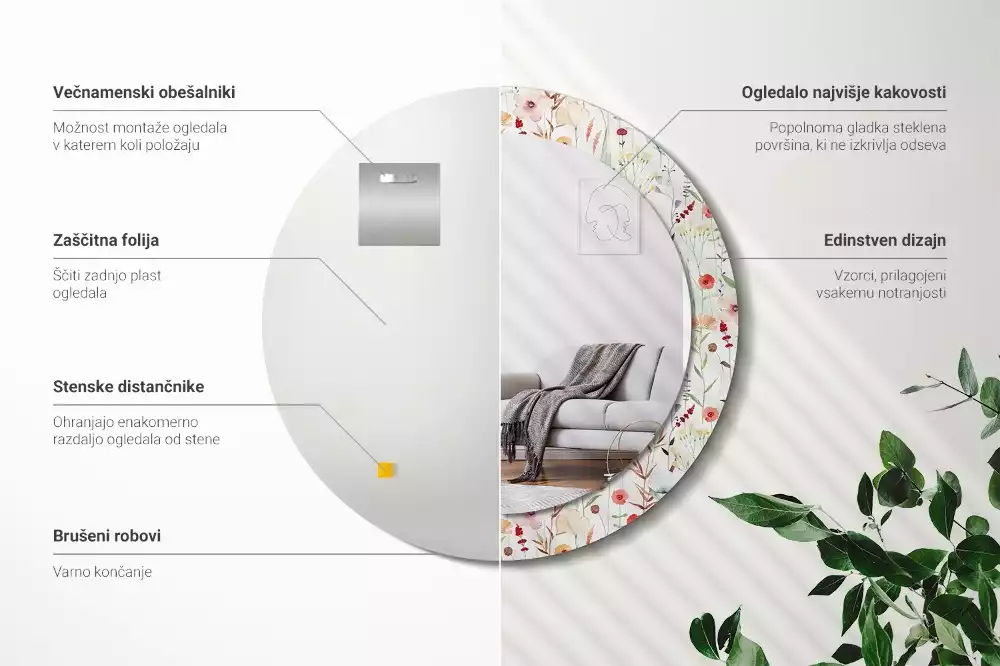 Miroir rond imprimé Fleurs sauvages