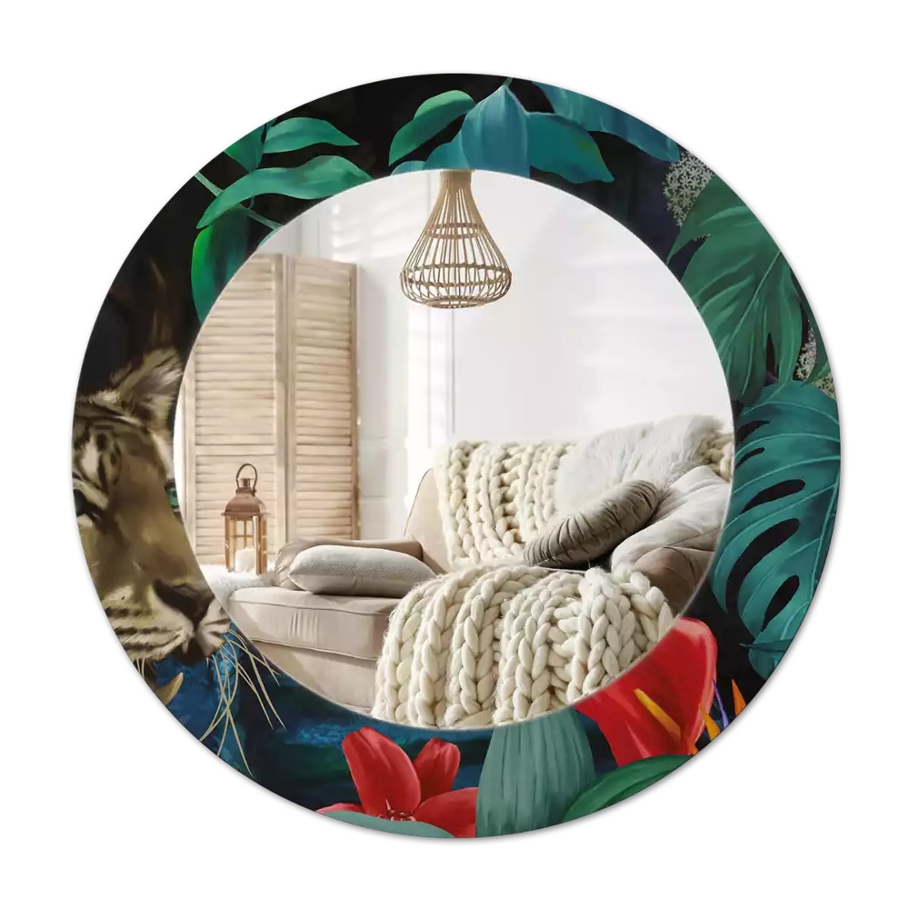 Miroir rond imprimé Jungle vintage
