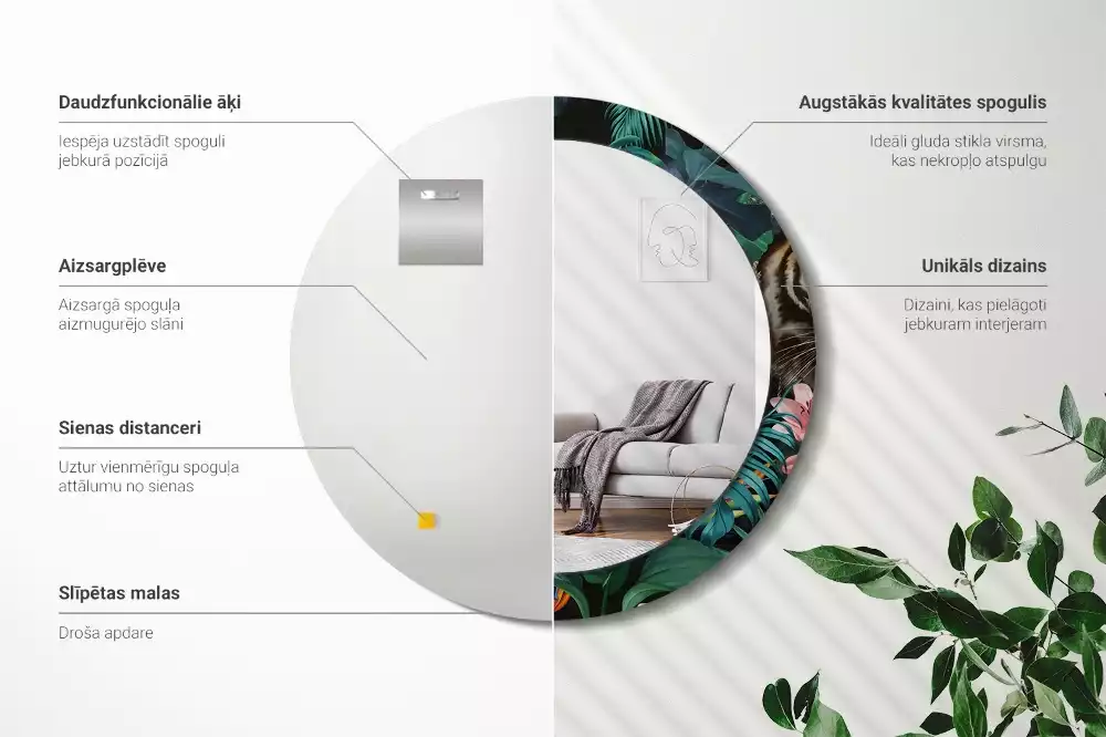 Miroir rond imprimé Jungle vintage