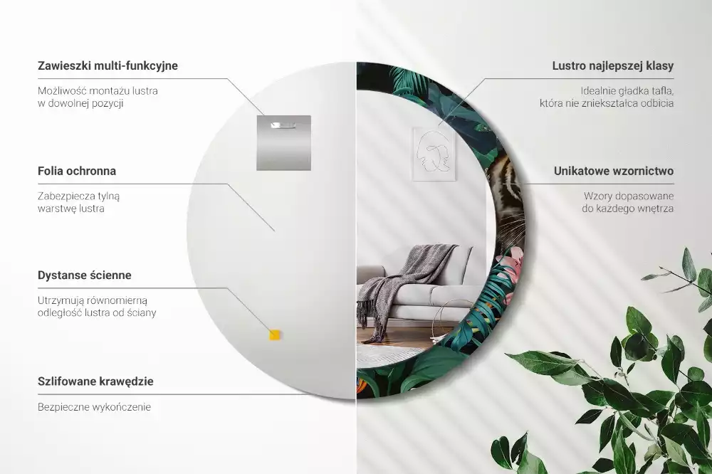 Miroir rond imprimé Jungle vintage