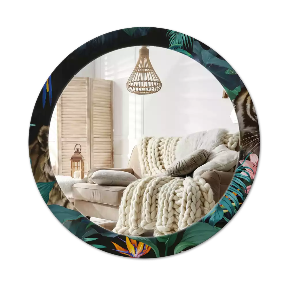 Miroir rond imprimé Jungle vintage