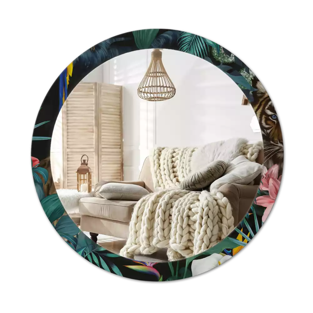 Miroir rond imprimé Jungle vintage