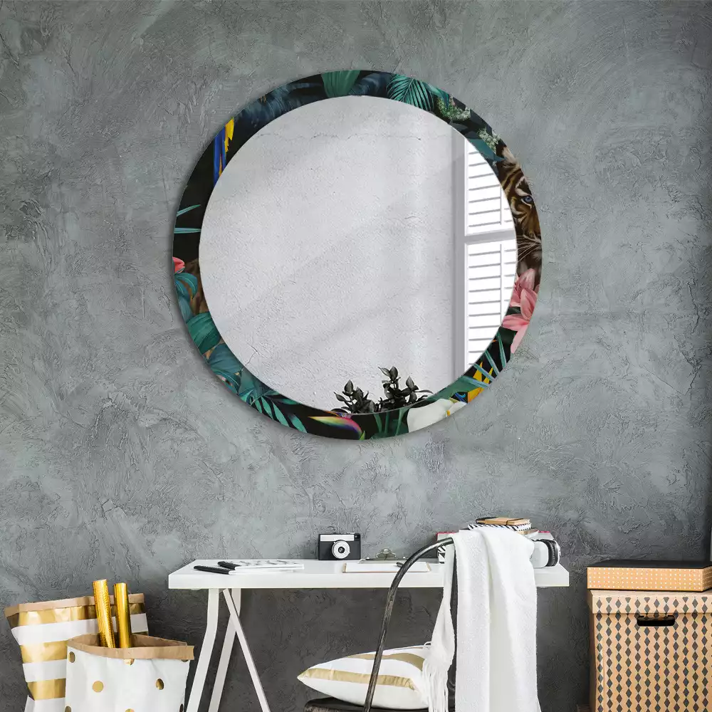Miroir rond imprimé Jungle vintage