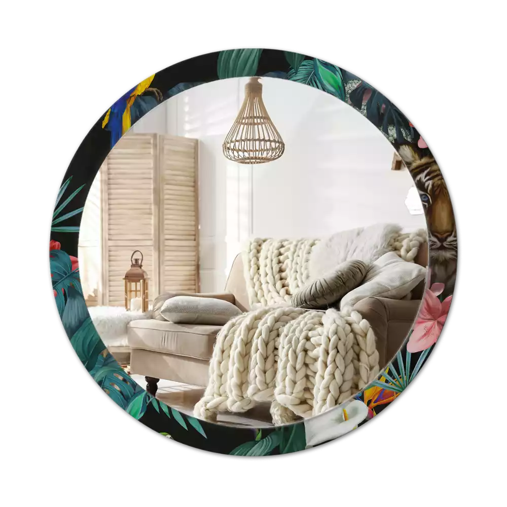 Miroir rond imprimé Jungle vintage