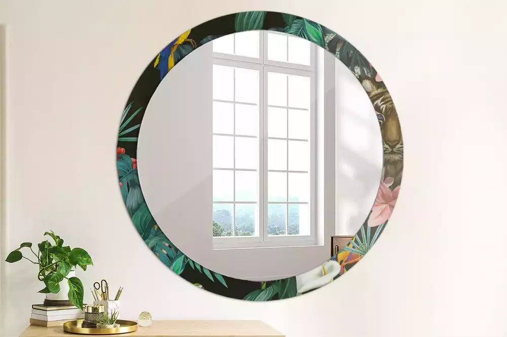 Miroir rond imprimé Jungle vintage