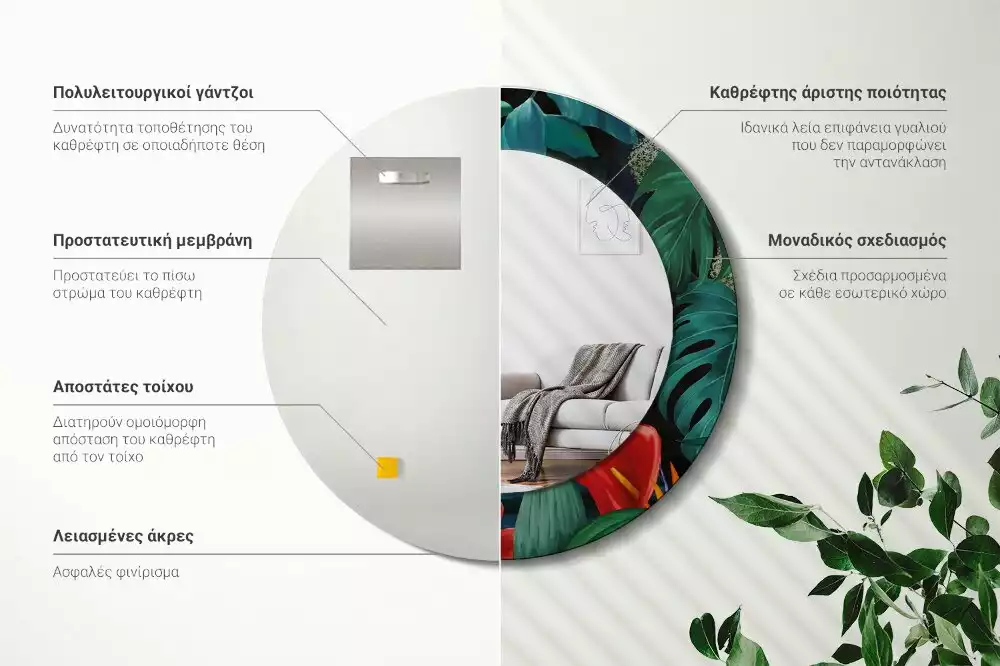 Miroir rond imprimé Jungle vintage