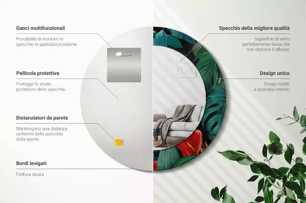 Miroir rond imprimé Jungle vintage