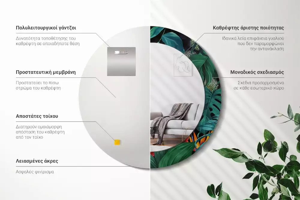 Miroir rond imprimé Jungle vintage