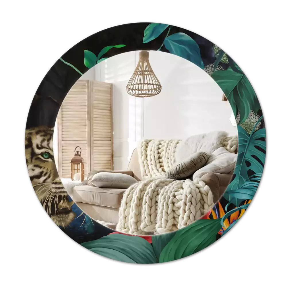 Miroir rond imprimé Jungle vintage