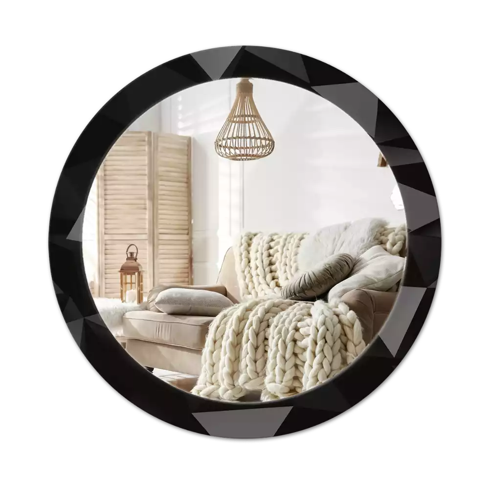 Miroir rond imprimé Noir abstrait