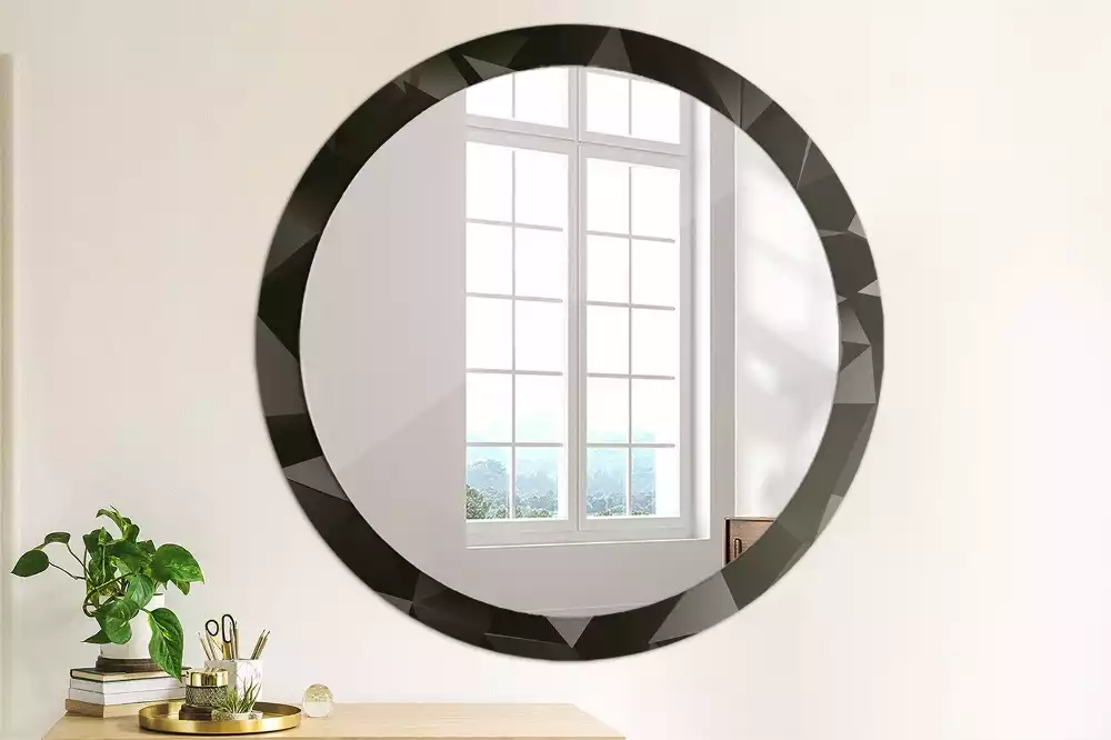 Miroir rond imprimé Noir abstrait