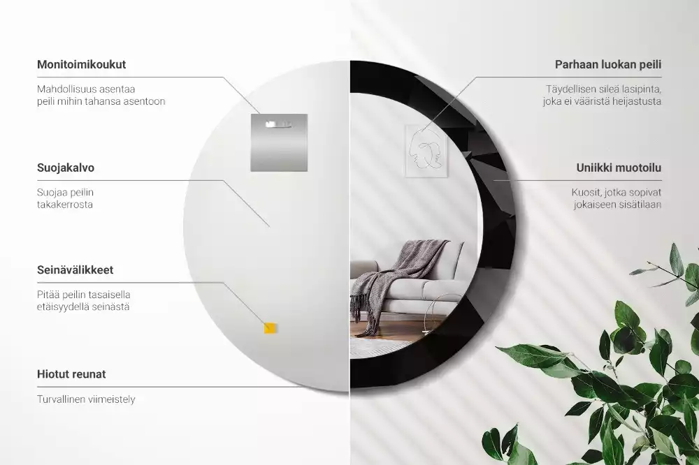 Miroir rond imprimé Noir abstrait